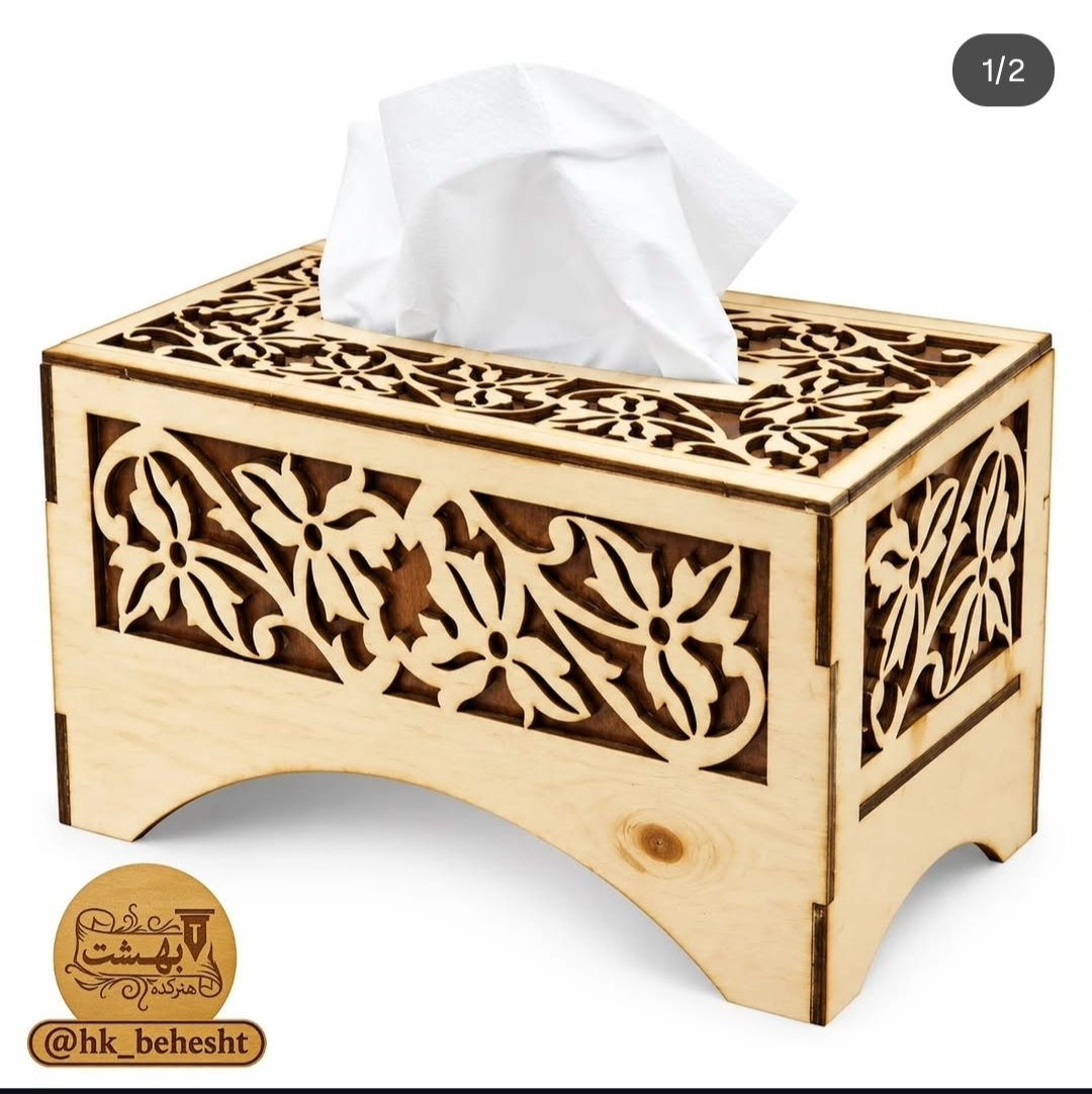 جعبه دستمال چوبی طرح گل 2