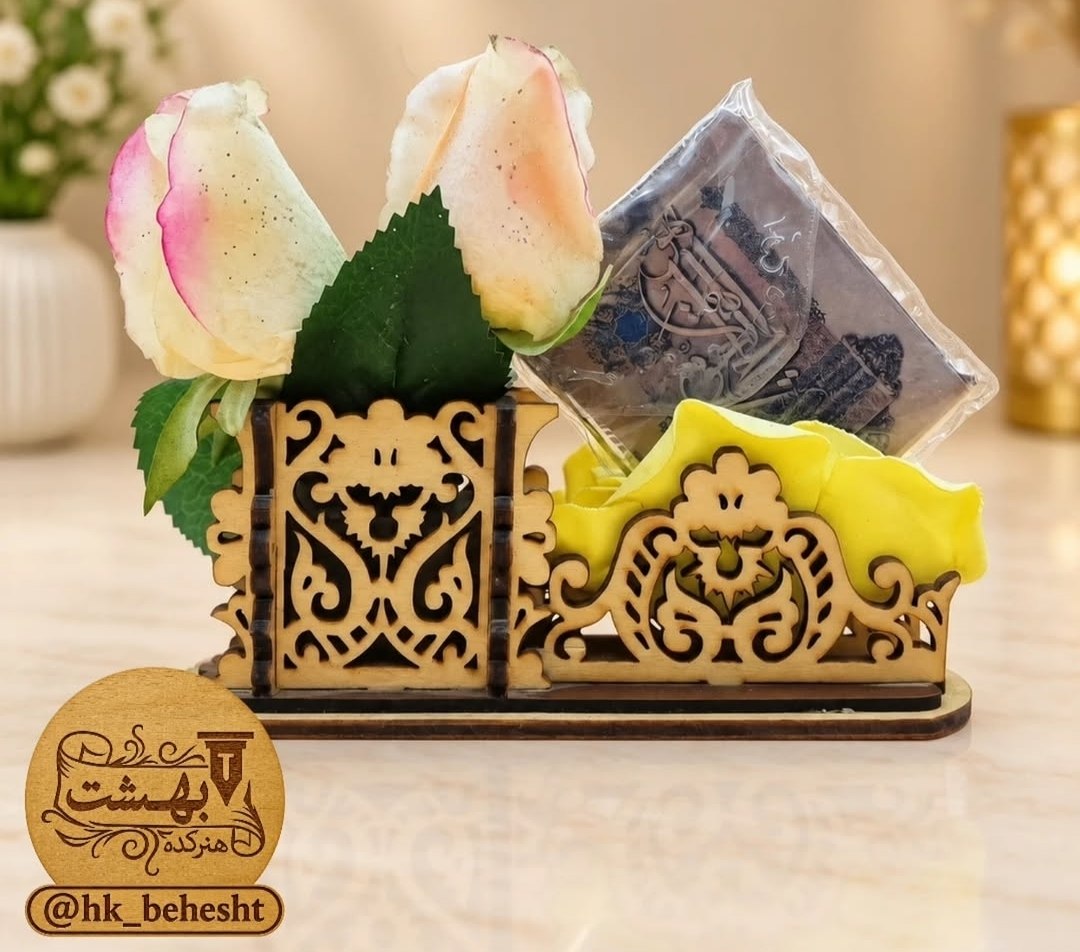 ست جاقلمی و جای دستمال چوبی 2